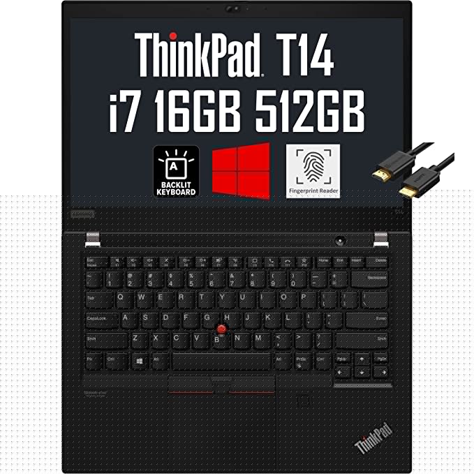 Lenovo ThinkPad T14 Gen 2 14" FHD (Intel Quad-Core i7-1165G7, 16GB RAM, 512GB PCIe SSD, UHD Graphics) IPS Business Laptop, Backlit, 2 x Thunderbolt 4, Fingerprint, IST Cable, Windows 10 / 11 Pro