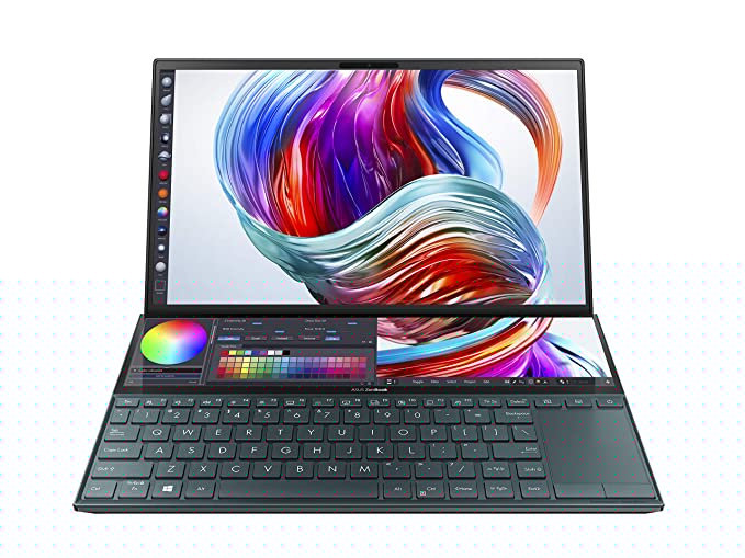ASUS ZenBook Duo UX481 Intel Core i5 10th Gen 14 inches (35 cm) FHD Laptop (8GB RAM/512GB NVMe SSD/Windows 10/2GB NVIDIA GeForce MX250 Graphics/ScreenPad Plus/Celestial Blue/1.50 Kg), UX481FL-B5811T