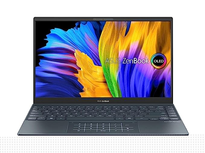 ASUS Zenbook13 (2021) AMD R5-5500U 13.3 inches FHD IPS OLED Notebook Computer (8GB RAM/512 GB NVMe SSD/Windows 10+McAfee/Ms Office H&S 2019/Integrated Radeon Graphic/FP Reader AMD(1.4 kg/Grey) UM325UA-KG501TS)