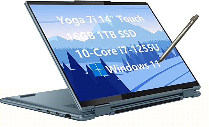2022 Lenovo Yoga 7i 14" (2240x1400) 2-in-1 Touchscreen (Intel 10-Core i7-1255U, 16GB LPDDR5 RAM, 1TB PCIe SSD, Active Stylus) Business Laptop, Thunderbolt 4, Backlit, Fingerprint, Windows 11 Home