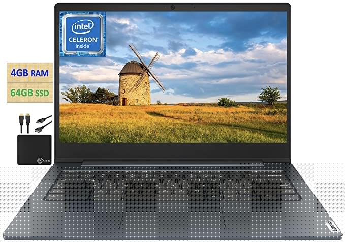 2022 Newest Lenovo Chromebook 14" Laptop Computer Business Student, Intel Celeron N4020 Dual-Core Processor,up to 2.80 GHz, 4GB RAM, 64GB eMMC,WiFi, Webcam, 10 Hours Battery, Chrome OS, +MarxsolCables