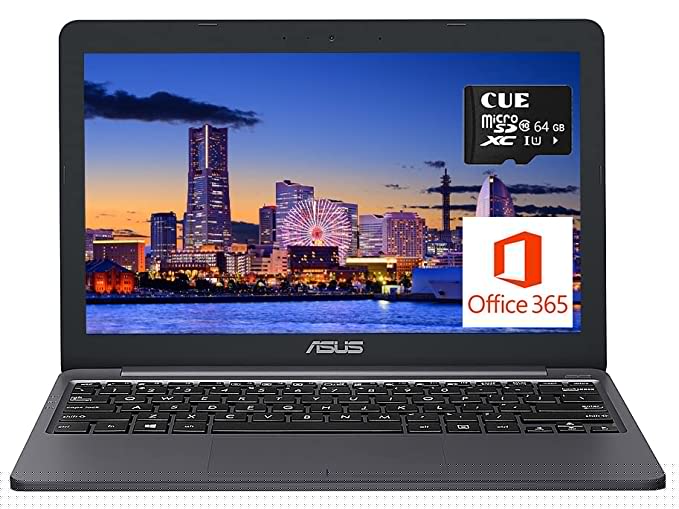 ASUS VivoBook E12 11.6" HD Portable Laptop, Intel Celeron N3350(Up to 2.4GHz), 4GB RAM, 64GB eMMc + 64GB CUE SD Card, 1-Year Microsoft 365, HDMI, WiFi 5, Webcam, USB-A&C, Up to10 Hours Battery Life