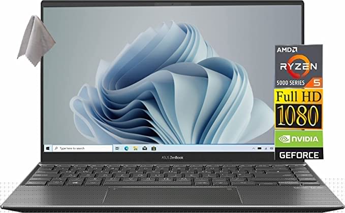 ASUS Zenbook 14'' FHD Laptop, AMD Ryzen 5 5500U, 6-Cores, up to 4 GHz, 8GB DDR4 RAM, 512GB PCle SSD, NVIDIA GeForce MX450 Graphics, Webcam, WiFi, Bluetooth, HDMI, Media Card Reader