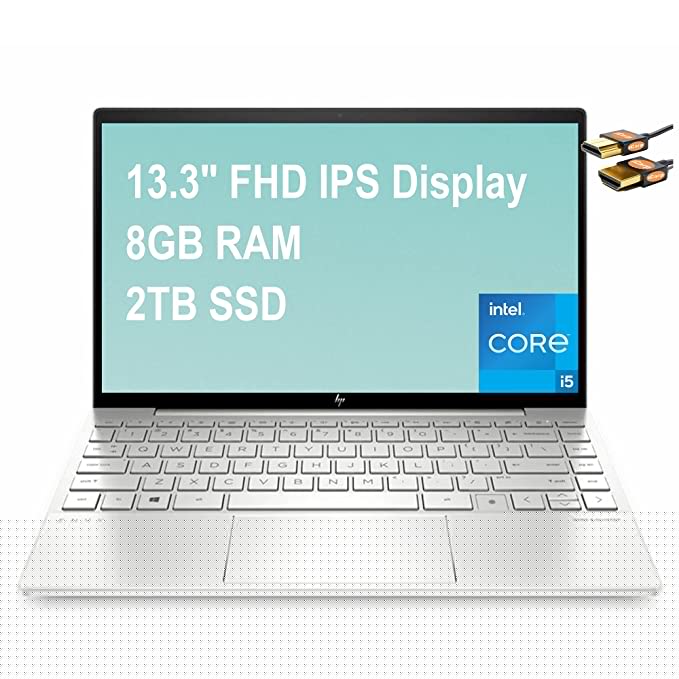 HP Envy 13 2021 Flagship Business Laptop 13.3" FHD IPS 100% sRGB Display 11th Gen Intel Quad-Core i5-1135G7 (Beats i7-1065G7) 8GB RAM 2TB SSD Backlit KB Fingerprint Win10 Silver + HDMI Cable