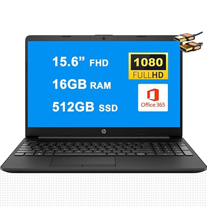 HP Flagship 15 Laptop 15.6? Diagonal FHD IPS Display Intel Celeron N4020 Processor 16GB RAM 512GB SSD Intel UHD Graphics 600 USB-C WIFI5 Office365(1-Year) Webcam Win10 Black + HDMI Cable