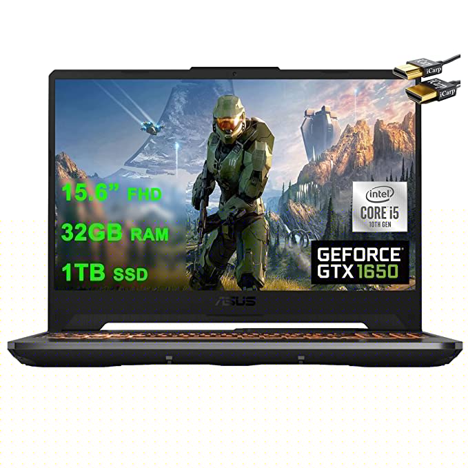 Flagship ASUS TUF Gaming F15 Laptop 15.6? FHD Display 10th Gen Intel 4-Core i5-10300H (Beats i7-8750H) 32GB RAM 1TB SSD GeForce GTX 1650 Ti 4GB Backlit USB-C Wifi6 Win10 + iCarp Wireless Mouse