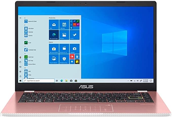 ASUS E410 Intel Celeron N4020 4GB 128GB eMMC 14-inch HD LED Win 10 Laptop (Pink)
