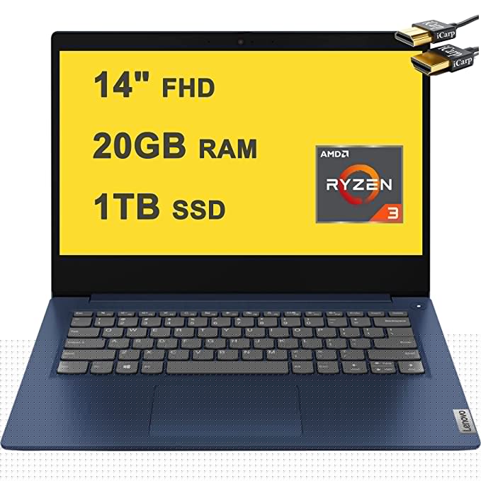2020 Flagship Lenovo Ideapad 3 Laptop Computer 14" Full HD AMD Ryzen 3 3250U (Beat i7-7600U) 20GB DDR4 1TB SSD AMD Radeon Vega 3 WiFi HD Webcam HDMI Dolby Audio Win 10 Pro + iCarp Wireless Mouse