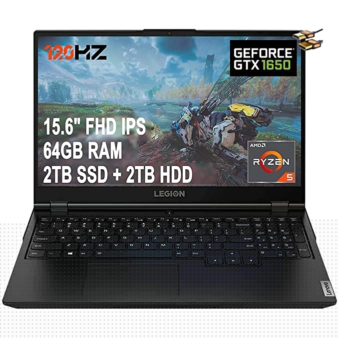 2020 Latest Lenovo Legion 5 Gaming Laptop 15.6 inch FHD IPS 120Hz AMD Hexa-Core Ryzen 5 4600H (Beats i7-9750H) 64GB RAM 2TB PCIe SSD 2TB HDD GeForce GTX 1650 Backlit KB Win 10 + iCarp Wireless Mouse