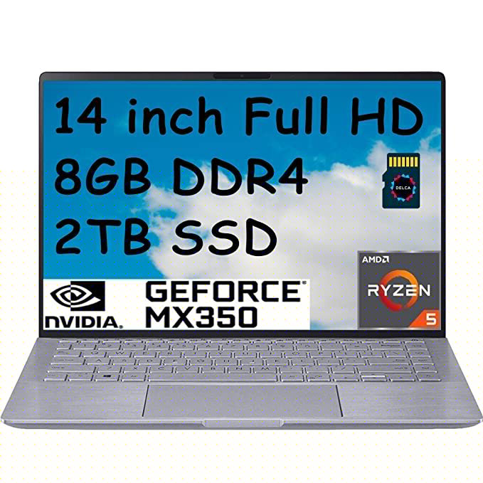 Asus Zenbook 14 2020 Flagship Laptop Computer I 14" FHD WLED I AMD 6-Core Ryzen 5 4500U (>i7-8550U) I 8GB DDR4 2TB PCIe SSD I NVIDIA MX350 Alexa Backlit KB Win 10 Pro + Delca 16GB Micro SD Card