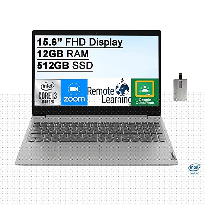 2020 Lenovo IdeaPad 3 15.6" HD Laptop Computer, Intel Core i3-1005G1 Processor, 12GB RAM, 512GB PCIe SSD, Intel UHD Graphics, Dolby Audio, HDMI, Windows 10S, Abyss Blue, 32GB Snow Bell USB Card