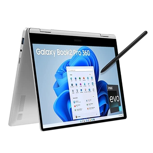 Samsung Galaxy Book2 Pro 360 Intel 12th Gen i7 EvoTM 33.78 cm (13.3") Touchscreen 2-in-1 AMOLED Thin & Light Laptop (16 GB/512 GB SSD/Windows 11/MS Office/with S Pen/Silver/1.04Kg), NP930QED-KB2IN