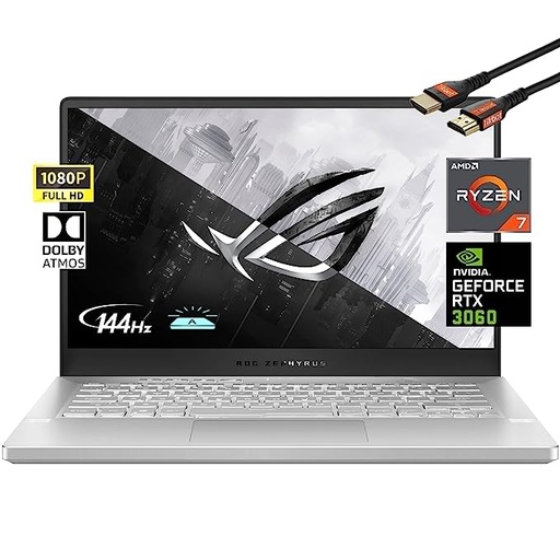 Asus 2022 ROG Zephyrus 14'' Flagship Gaming Laptop, AMD Ryzen 7 5800HS(8 Cores), GeForce RTX 3060 6GB GDDR6, 144Hz 100 Percent sRGB Pantone, Backlit Keyboard, White (40GB RAM 2TB PCIe SSD)