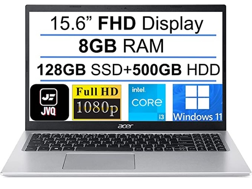 Acer 2022 Newest Aspire 5 Slim 15.6" FHD Laptop, 11th Gen Intel Core i3-1115G4(Up to 4.1GHz,Beat i5-7200U), 8GB DDR4 RAM, 128GB SSD+500GB HDD, WiFi 6, USB-C, Webcam, HDMI, Windows 11S+JVQ MP