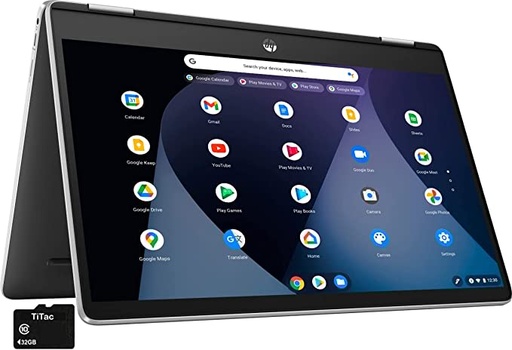 2022 HP X360 2 in 1 Convertible Laptop 14" Touch-Screen HD Chromebook, Intel Celeron N4500, 4GB Memory, 32GB eMMC Storage, USB Type C, WiFi, Webcam, Chrome OS, Natural Silver, TiTac Card