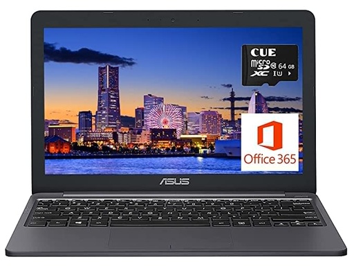 ASUS VivoBook E12 11.6" HD Portable Laptop, Intel Celeron N3350(Up to 2.4GHz), 4GB RAM, 64GB eMMc + 64GB CUE SD Card, 1-Year Microsoft 365, HDMI, WiFi 5, Webcam, USB-A&C, Up to10 Hours Battery Life