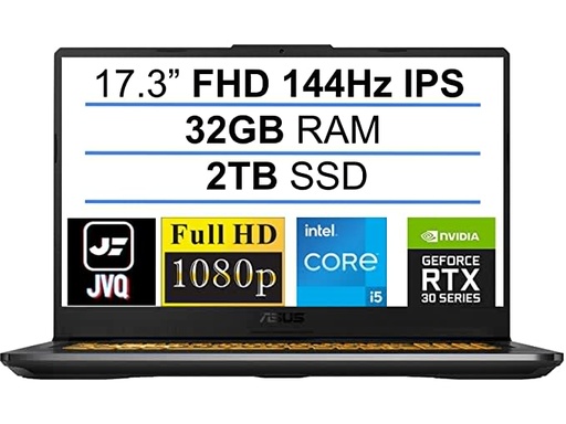 ASUS 2022 Newest TUF VR Ready Gaming Laptop, 17.3" FHD 144Hz IPS Display, 11th Gen Intel 6-Core i5-11260H(Beat i7-8850H), 32GB DDR4 RAM, 2TB PCIe SSD, GeForce RTX 3050, RGB Backlit KB, Win 10+JVQ MP
