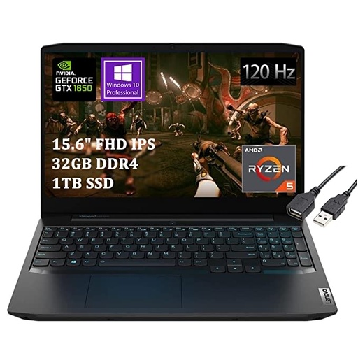 Lenovo Premium IdeaPad Gaming 3 15 Laptop 15.6" FHD IPS 120Hz AMD 6-Core Ryzen 5 4600H (> i7-8750H) 32GB DDR4 1TB SSD GeForce GTX 1650 4GB Backlit KB HDMI USB-C Dolby Win10 Pro Black + USB Extension