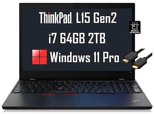 Lenovo ThinkPad L15 Gen 2 15.6" FHD (Intel 4-Core i7-1165G7, 64GB RAM, 2TB PCIe SSD) IPS Business Laptop, Anti-Glare, Backlit Keyboard, Wi-Fi 6E, Thunderbolt 4, Webcam, Free HDMI Cable, Win 11 Pro