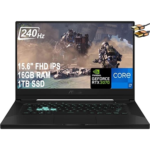 ASUS TUF Dash F15 Gaming Laptop 15.6" FHD IPS 240Hz Display 11th Gen Intel Quad-Core i7-11370H 16GB RAM 1TB SSD NVIDIA GeForce RTX 3070 8GB Backlit Keyboard Thunderbolt4 WiFi6 DTS Win 10 + HDMI Cable