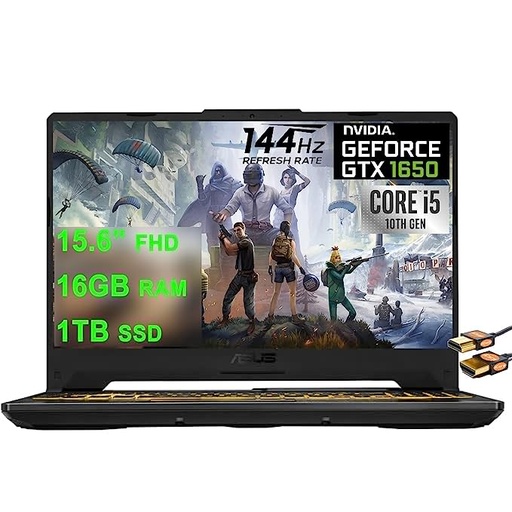 ASUS Flagship TUF F15 Gaming Laptop 15.6? FHD 144Hz Display 10th Gen Intel Quad-Core i5-10300H (Beats i7-8750H) 16GB RAM 1TB SSD GeForce GTX 1650 4GB Backlit USB-C WiFi6 Win10 + HDMI Cable