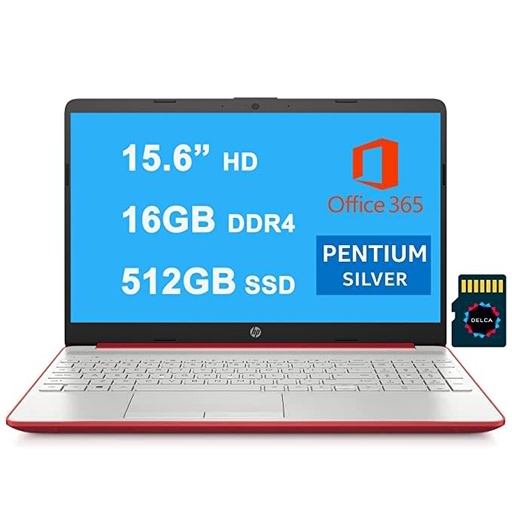 HP Notebook 15 Premium Business Laptop I 15.6? HD SVA Display I Intel Quad-Core Pentium Silver N5000 Processor I 16GB DDR4 512GB SSD I USB-C HDMI Bluetooth Webcam Win10 Red + 32GB MicroSD Card