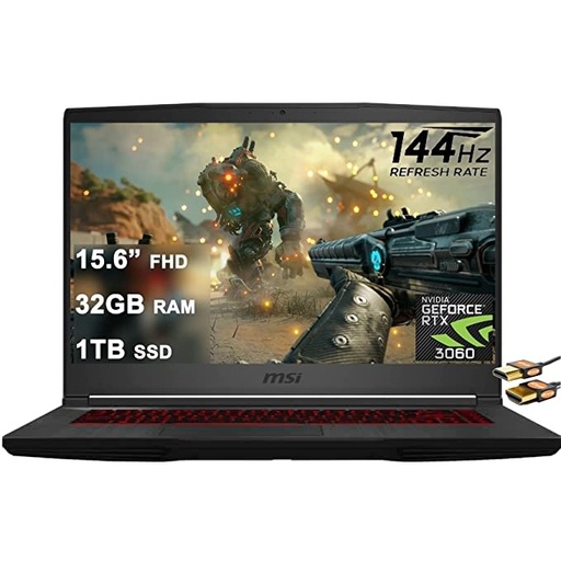 MSI Flagship GF65 Thin Gaming Laptop 15.6? FHD IPS 144Hz 10th Gen Intel Hexa-Core i5-10500H (Beats i7-9750H) 32GB RAM 1TB SSD GeForce RTX 3060 6GB Backlit KB USB-C WiFi6 Win10 Black + HDMI Cable