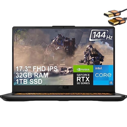 ASUS TUF Gaming F17 Laptop 17.3" FHD 144Hz IPS Display 11th Gen Intel 6-Core i5-11260H (Beats i7-8750H) 32GB RAM 1TB SSD GeForce RTX 3050 Ti 4GB RGB Backlit Keyboard USB-C WiFi6 Win10 + HDMI Cable