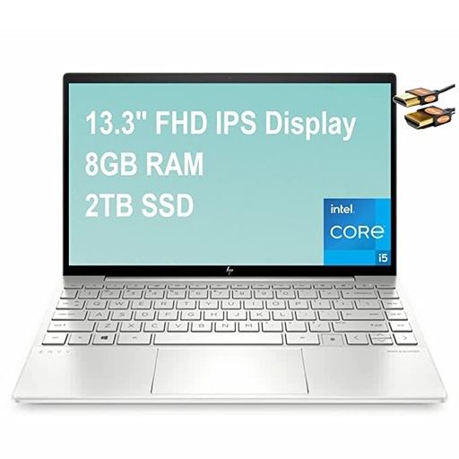 HP Envy 13 2021 Flagship Business Laptop 13.3" FHD IPS 100% sRGB Display 11th Gen Intel Quad-Core i5-1135G7 (Beats i7-1065G7) 8GB RAM 2TB SSD Backlit KB Fingerprint Win10 Silver + HDMI Cable