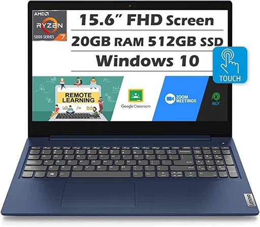 Lenovo IdeaPad 3 Laptop (Latest Model), 15.6? Full HD Touchscreen, AMD Ryzen 7 5700U Processor (Beats i7-10875H), 20GB RAM, 512GB SSD, Backlit KB, Webcam, WiFi, HDMI, Windows 10 Home +Nly MP