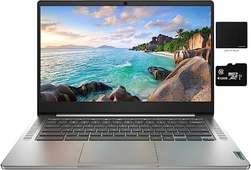 Newest Lenovo Chromebook 3 14" FHD Anti-Glare Laptop Computer, Mediatek MT8183,4GB LPDDR4X RAM, 64GB eMMC + 128GB SD Card, 802.11ac WiFi, Bluetooth, Webcam, Chrome OS Bundle with GalliumPi Accessories