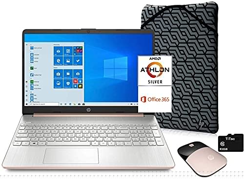 2021 HP Pavilion 15 15.6" HD Laptop Computer, AMD Athlon Silver 3050U (Beats i3-7100U) , 8GB DDR4, 128GB SSD, Webcam, USB-C, HDMI, 1 Year of Microsoft 365, Windows 10 S, Rose Gold, TiTac Accessory