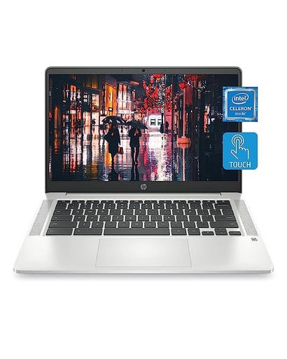 HP Chromebook 14 Laptop, Intel Celeron Processor, 4 GB RAM, 32 GB eMMC, 14? HD (1366 x 768) Touchscreen, Chrome OS, Webcam & Dual Mics, Work, Entertainment, Long Battery Life (14a-na0130nr, 2021)