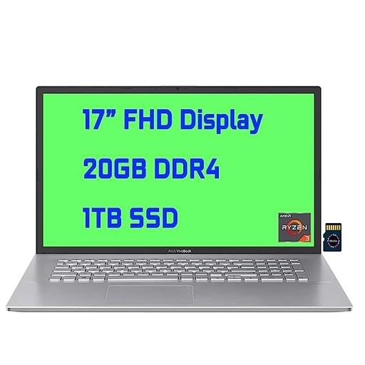 2021 Asus VivoBook 17 Premium Business Laptop I 17? FHD Display I AMD Ryzen 3 3250U Processor I 20GB DDR4 1TB SSD I AMD Radeon Graphic I USB-C HDMI SonicMaster Win10 + Delca 32GB Micro SD Card