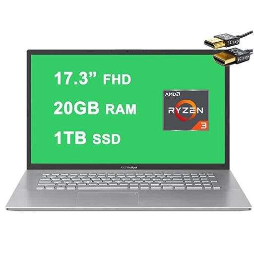 2021 Flagship Asus VivoBook 17 Business Laptop 17.3? FHD Display AMD Ryzen 3 3250U Processor 20GB RAM 1TB SSD USB-C HDMI SonicMaster Win10 + iCarp Wireless Mouse