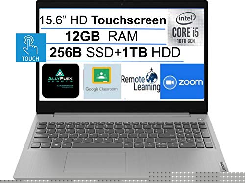 Lenovo 2021 Newest 15 IdeaPad 3 15.6" HD Touch Screen Laptop, Intel Quad-Core i5-1035G1 Up to 3.6GHz (Beats i7-8550U), 12GB RAM, 256GB SSD+1TB HDD, Webcam, WiFi 5, HDMI, Windows 10 S + AllyFlex MP