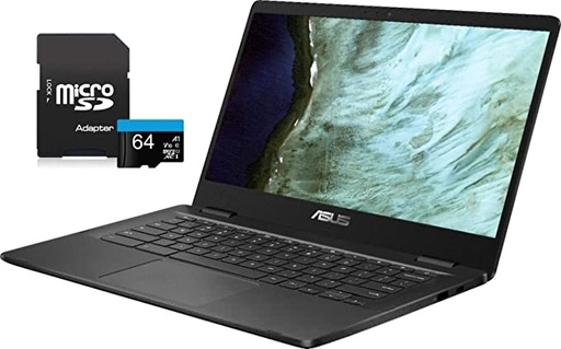 2020 Newest ASUS Chromebook Laptop, 14" HD LED-Backlit Screen, Intel Celeron N3350 Processor, 4GB Memory, 32GB eMMC SSD, Wi-Fi, Bluetooth, Webcam, Online Class, Chrome OS, KKE 64GB MicroSD Card, Grey
