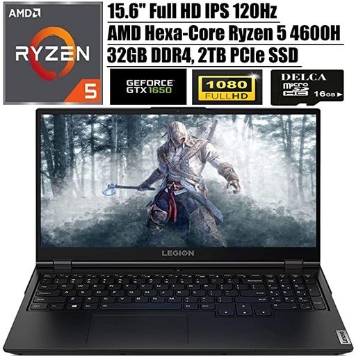 Lenovo Legion 5 2020 Newest Gaming Laptop I 15.6" FHD IPS 120Hz I AMD 6-Core Ryzen 5 4600H (> i7-9750H) I 32GB DDR4 2TB PCIe SSD I NVIDIA GTX 1650 Backlit KB USB-C Win 10 + Delca 16GB Micro SD Card
