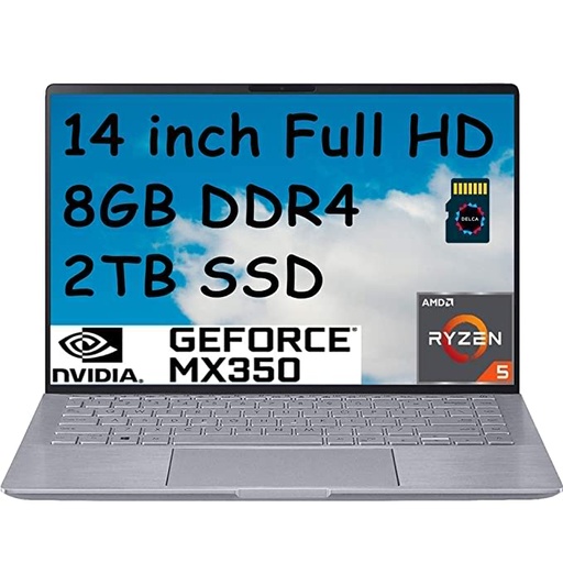Asus Zenbook 14 2020 Flagship Laptop Computer I 14" FHD WLED I AMD 6-Core Ryzen 5 4500U (>i7-8550U) I 8GB DDR4 2TB PCIe SSD I NVIDIA MX350 Alexa Backlit KB Win 10 Pro + Delca 16GB Micro SD Card